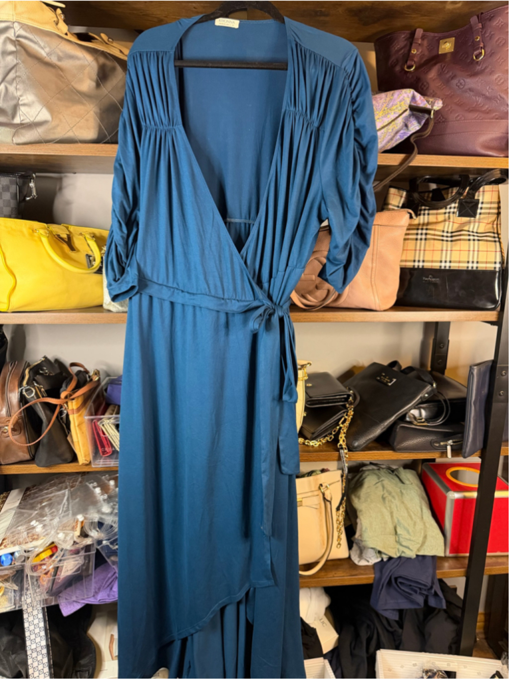 Women's Kiyonna Midi Wrap Dress Blue Size 3X